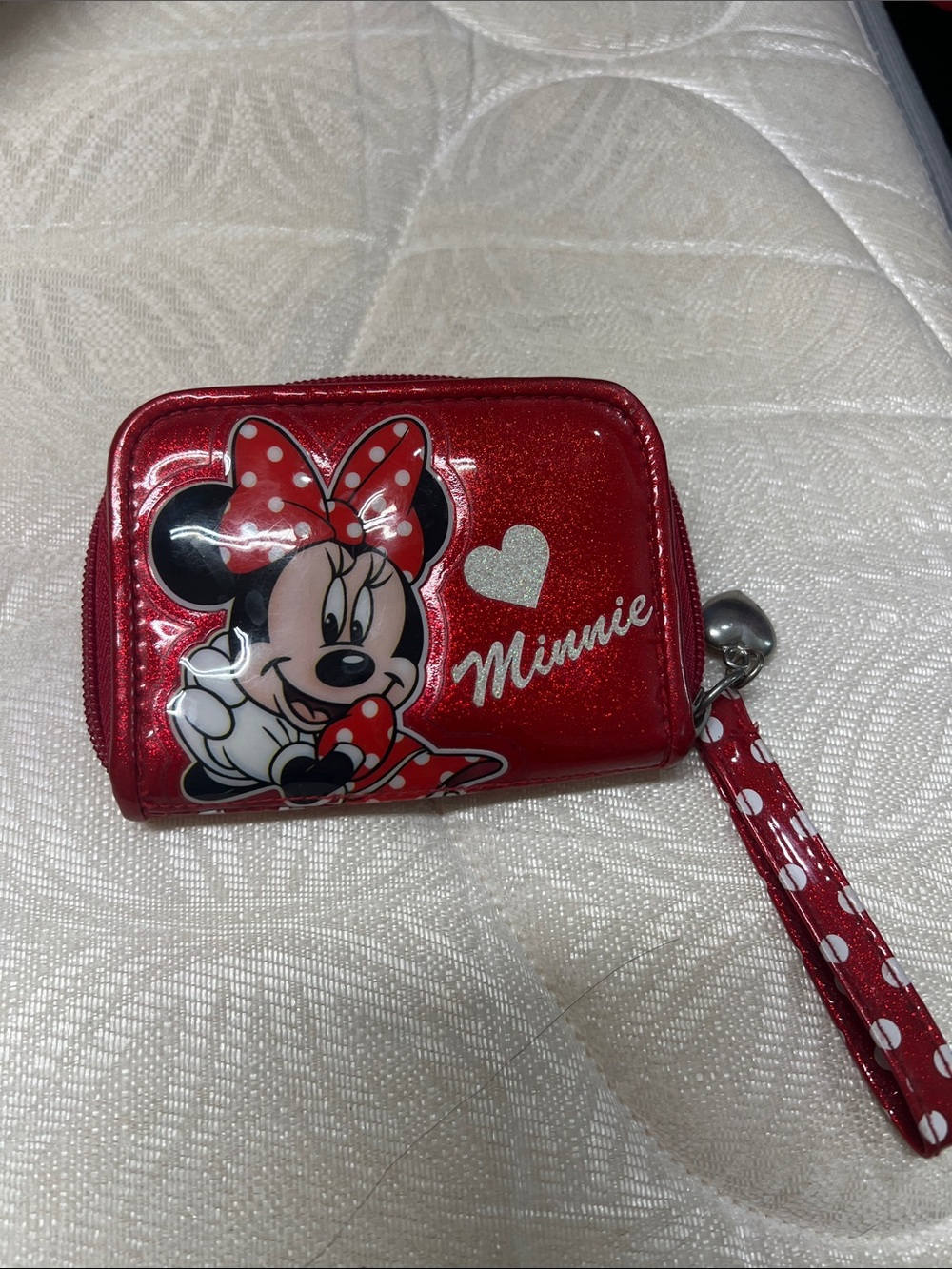 Disney Minnie Mouse Red Glitter Wristlet Coin Pouch